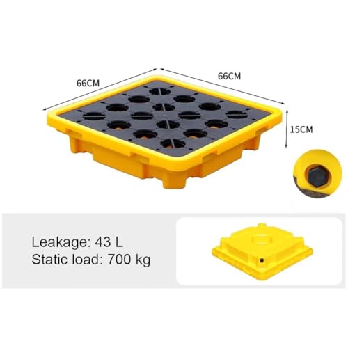 Industrial Modular Spill Containment Pallet with Drain & Forklift Pockets - Safe Storage for Chemical Containers(43L/66x66x15Cm)