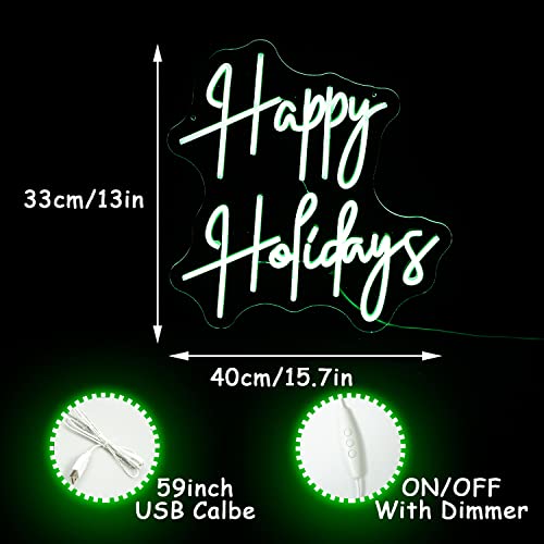 Image of Happy Holiday Neon Sign Dimmable Letter Neon Signs Green Led Neon Light Powered USB for University Dormitory, Room Decoration, Office, Holiday Party