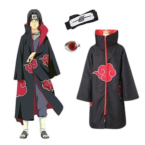 Kit Akatsuki Capa + Bandana Anel Itachi Uchiha Anime Naruto Tamanho: G