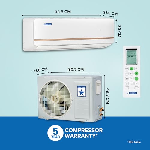 Image of Blue Star 1 Ton 2 Star, New Star Rated, Fixed Speed Split AC (Copper, Comfort Sleep, Turbo Cool, Blue Fins, Self Diagnosis, FA212TXU, White)