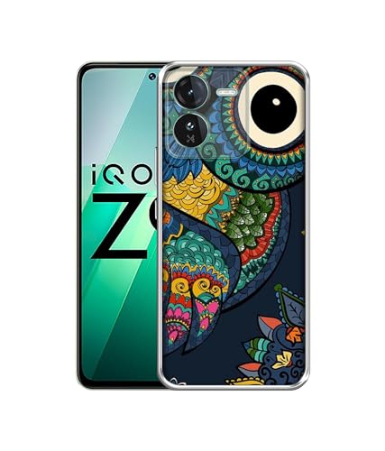Image of Casotec Owl Illustration Printed Silicon Soft TPU Back Case Cover for iQOO Z9 5G, Multicolor