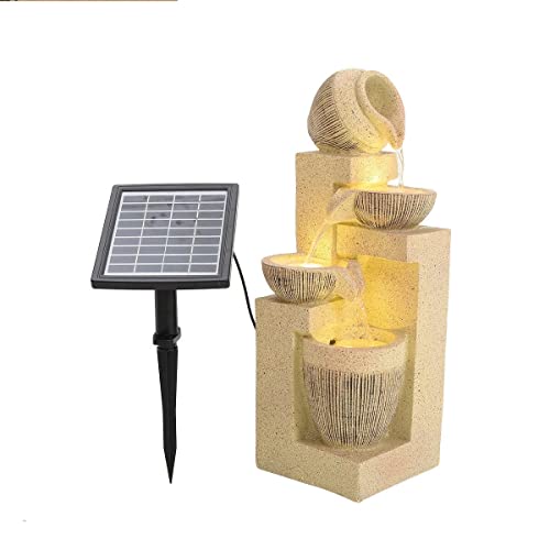 Fontaine d'eau de Jardin extérieure Fontaine d'eau extérieure à 4 Niveaux avec lumières LED Décoration de Statue de Jardin Fontaines de Cascades sur Pied à énergie Solaire pour la Cour de la