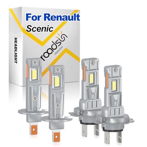 ROADSUN Bombillas LED Para Faros Delanteros, 20000LM Bombillas LED de larga duración, 12V, H1 Luz De Carretera, H7 Luz De Cruce, tubo de cobre único, For Renault Scenic 2003-2008