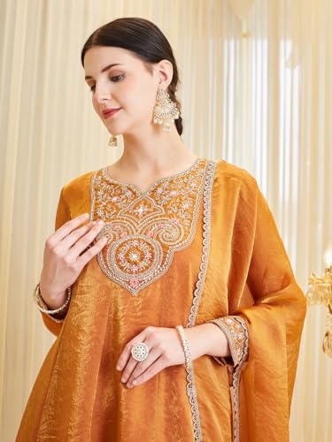 Image of MOKOSH Women's Silk Embroidered Anarkali Kurta and Sharara with Dupatta Set | Ethnic Set | Suit Set | Kurta Set
