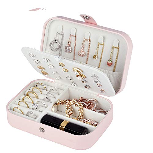 Jewelry Box, Travel Jewelry Organizer Cases with Doubel Layer for Womens Necklace Earrings Rings and Travel Accessories(Pink)