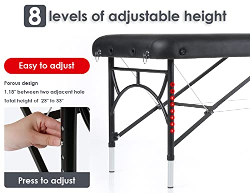 Cloris 84" Professional Massage Table Portable 2 Folding Lightweight Facial Solon Spa Tattoo Bed Height Adjustable With Carrying Bag & Aluminium Leg Hold Up To 1100Lbs #TOP3
