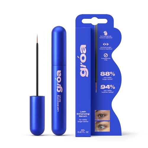 groa lash enhancing serum - essential lash serum without prostaglandin. best lash serum with peptides for healthier and longer-looking lashes in 6 weeks. lash conditioner with nourishing ingredients.