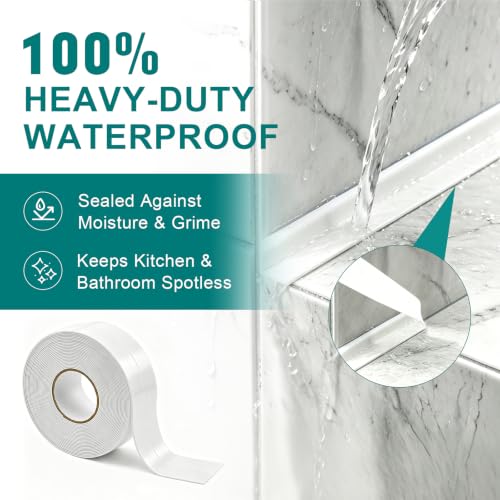 Image of TOUSEA Professional Waterproof Caulk Strip - Self Adhesive White Sealing Tape for Toilet, Tub, Peel and Stick Backsplash Finisher - Renter Friendly, Easy Install (White-1.5IN-10.5FT-N01)