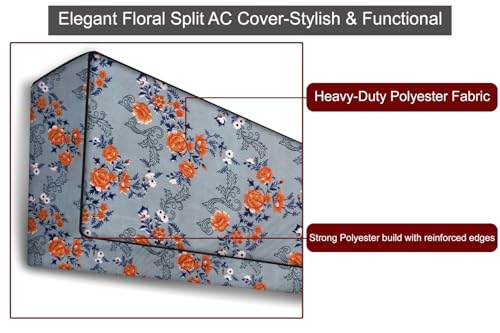 Image of The Furnishing Tree 1.5 Ton Split AC Cover for Indoor and Outdoor Units Floral Pattern Blue