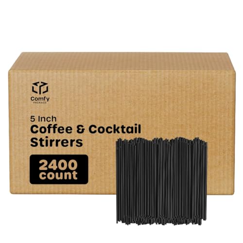 Comfy Package [Case of 24,000] 5 Inch Coffee Stirrers, Cocktail Straws - Disposable Plastic Sip Stir Sticks - Black