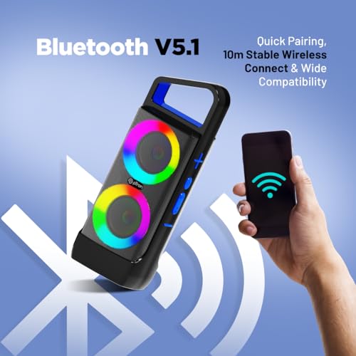 Image of pTron Fusion Saga 20W Bluetooth Speaker with Punchy Stereo Sound, RGB Lights, Metal Grills, 8H Playtime, TWS Feature & Multi-Compatibility Modes-BT5.1 /Aux /TF Card /USB (Black & Blue)