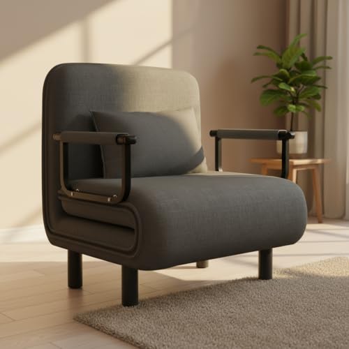 Fabulcozy Chauffeuse Canapé-lit Fauteuil Convertible Grand Confort Coussin Pieds Accoudoirs Métal...
