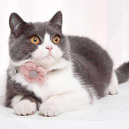 Tibemi 猫の首輪 太陽花 ネックス鈴付き 貴族風ちょう結び かわいい 猫用首輪 おしゃれチョーカー可愛い首飾り ネコ用くびわ 安全 ベル付きペットへのギフト 猫 ペット用アクセサリー(ピンク)