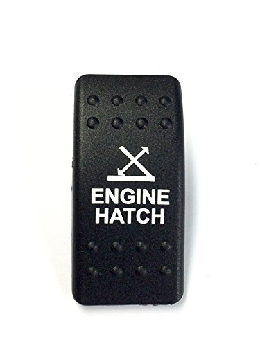 Southern Marine Euro Rocker Switch Cover with Text, Black with Blue Lens. Contura II, Fits Carling, Cole Hersee, Blue seas (Engine Hatch (NO Lens))