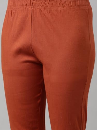 Image of MINELLI Women Solid Cigar Pants, Cotton Lycra Slub Fabric, Elasticated Waistband, Pull On Style, Regular Fit Bottom Wear for Western and Ethnic Wear