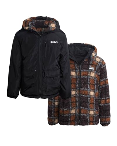 DKNY Boys Puffer Jacket - Reversible Zip Up Kids Winter Coat Sherpa Jacket with Hood - Outerwear Jackets for Boys2