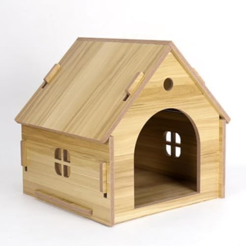 Vilom 猫舎 犬舎 ペットハウス 木目調 室内・屋外対応 窓付き 組み立て簡単 工具不要 小型犬・猫用 木製おしゃれ小屋 ペット小屋 かわいいデザイン (M)