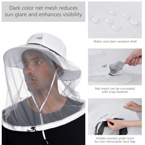 Image of BASSDASH UPF 50+ Mosquito Sun Hat with Hidden Head Net and Neck Flap for Men Women Outdoor Fishing Hiking Camping