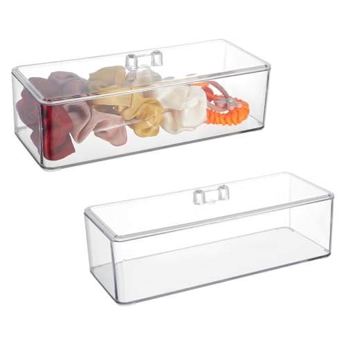 PH PandaHall 2pcs Small Plastic Makeup Storage, 9x3.5x3.1 inch Acrylic Container with Lid Bathroom Organizers Make Up Holder Acrylic Containers for Cotton Swabs Cosmetics Dental Floss Hair Band