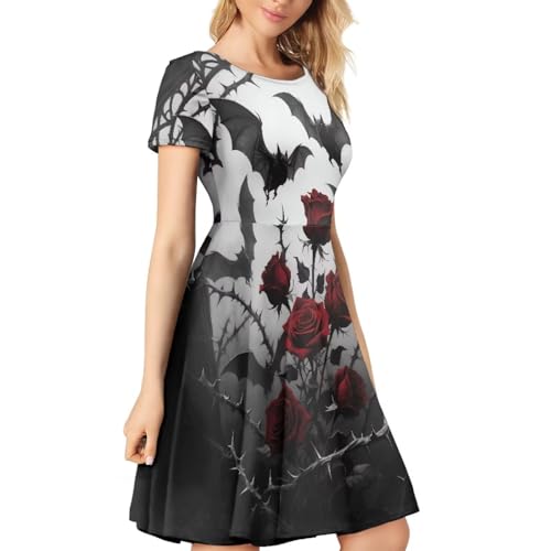 Image of POLERO Sunflower Dress for Women Floral Summer Dresses Short Sleeve Casual Sundresses Midi Dresses