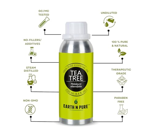 Image of Earth N Pure Tea Tree Essential Oil | 100% Pure Natural Therapeutic Grade | Steam Distilled Melaleuca Alternifolia Oil | For Diffuser, Aromatherapy, Hair Care, Skin Care & DIY | 250ml