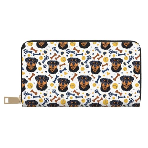 Leather Thin Slim Wallets for Women Men - Fashion Rottweiler Dog Cute Print Card Wallet Holder with Zipper