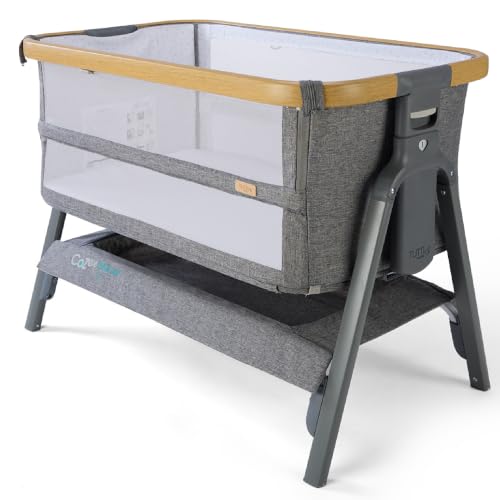 Tutti Bambini CoZee Breeze - Next To Me Crib & Standalone Baby Cot - Maximum Ventilation - 60-Second Assembly Adjustable Height Foldable Mattress Included (0-6 Months) - Oak & Charcoal