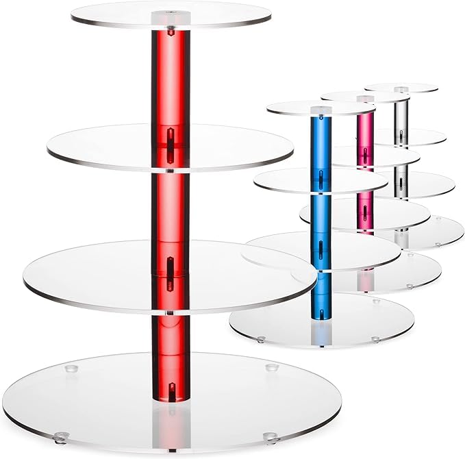 4-Tier Red Acrylic Cupcake Stand – 12' (1 Piece), Display Tower for Desserts, Perfect for Weddings, Birthday Parties, Baby Showers, and Special Events