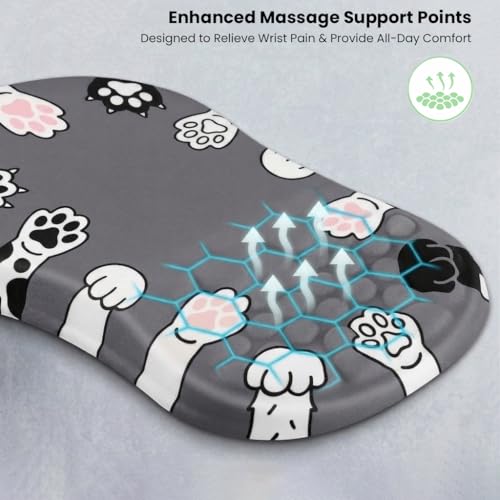 Image of Mouse Pad Wrist Support with Massage Design, Ergonomic Dog Paw Mouse Mat, Pain Relief Memory Foam, Anti-Slip PU Base, Cushion Mousepad Wrist Rest for Gaming, Home, Office, Laptop, Computer