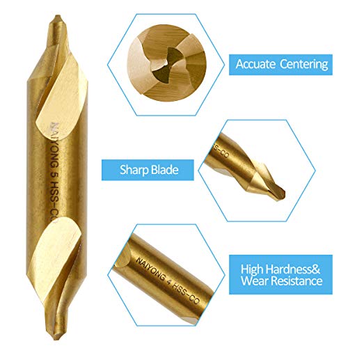 Naiyong Tools 5 Lathe Mill Center Drill Countersink Bit Tooling Set , M35 Hss 5 % Cobalit Contained , Titanium Plated (1-5 Mm) #TOP2