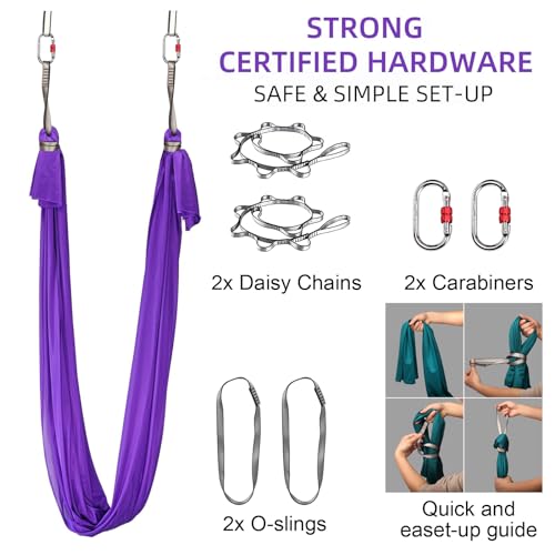 Prior Fitness PL-5M-DARKPURPLE Aerial Yoga Hammock - Durable Aerial Silks thumb #1