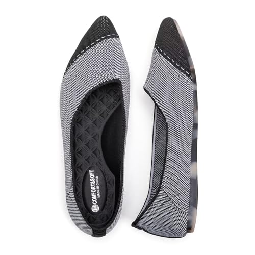 BEJINASH Women's Flats Black Pointed Toe Dress Shoes Knit Comfortable Flat Shoes for Woman Lightweight
