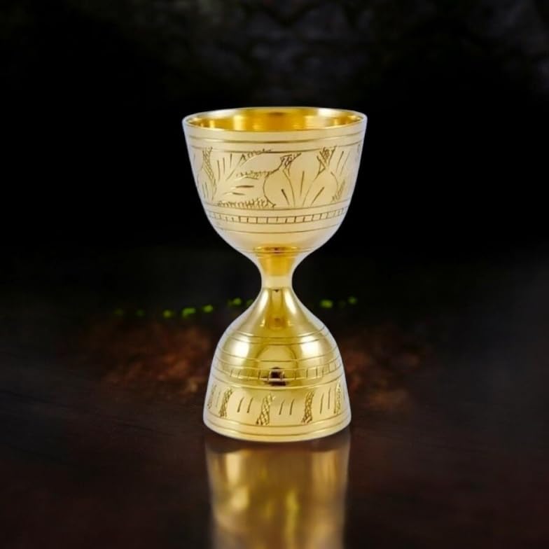 Elegant Gold-Plated Hourglass Chalice with Etched Nature Design, Decorative Double Cup Display Piece, Holiday Table Centerpiece 1