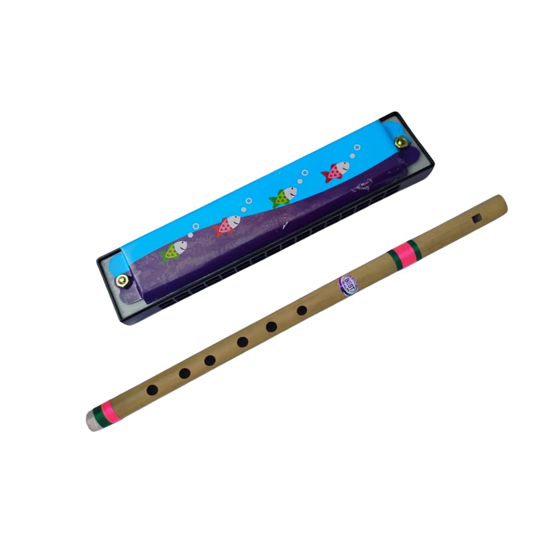 Flute & Harmonica for Kids & Adults – Musical Instrument with Random Colors & Patterns, Fun & Educational Toy for Boys & Girls (Wooden Flute (Brown) & Wooden MouthOrgan (Pink), 2)-image-4