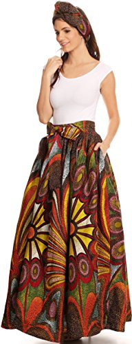 Sakkas Asma Convertible Traditional Wax Print Adjustable Strap Maxi Skirt | Dress4