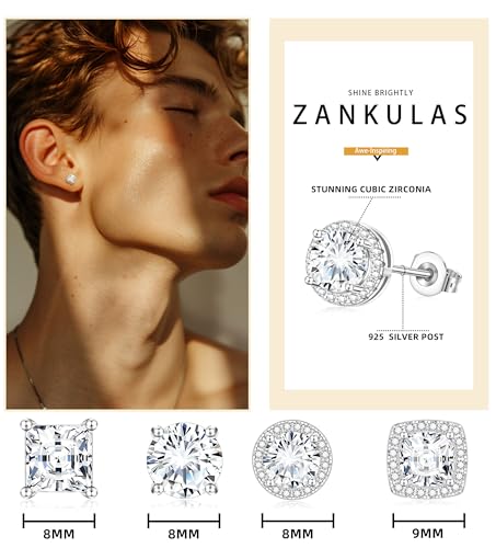 Cubic Zirconia Stud Earrings for Women Mens Earrings Hypoallergenic Sterling Silver Post Square CZ Studs Set2