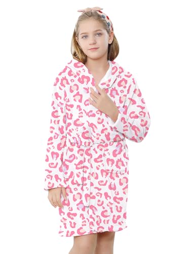 Image of Umeyda Girls & Women Fleece Hooded Robes, Soft Fuzzy Bathrobe Warm Plush Fluffy Bath Robe for Kids Womens