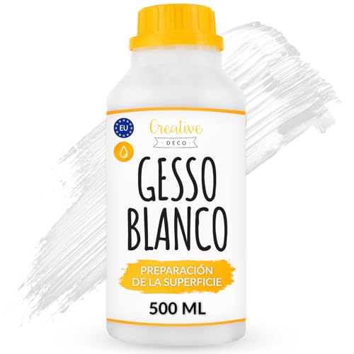Creative Deco Profissional Gesso Branco | 500ml | Tinta Acrílica | Preparação de Tinta | Primer | Imprimação Cobertura Ideal para Preparar Cada Superfície para Decoupage | Artesanato Trabalhos Manuais