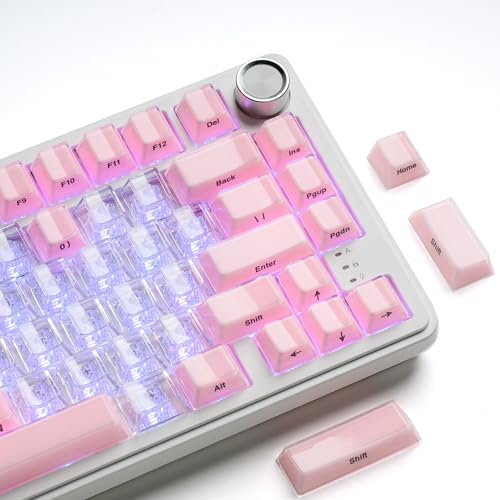 Image of HITIME XVX Crystal Jelly Keycaps 75 Percent, Cute Custom Keycaps 95 Keys with 20 Keys Clear Key caps, Cherry Profile for 61 /68 /84 /87 Cherry Gateron MX Mechanical, Side Printed, Pink