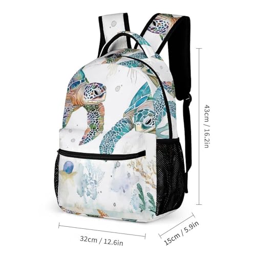 Sea Turtles Jellyfish Starfish Coral Backpack Shoulder Bags Lunch Bag Pencil Case Box 3 Set Daypack Cute2