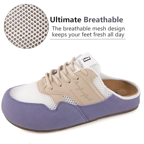 MAIITRIP Women's Slip on Mesh Mule Clogs Sneakers with Arch Support,Non-Slip Backless Breathable Casual Walking Loafer Shoes with Lace,Lightweight Fashion Comfortable Indoor/Outdoor Clogs Slippers2