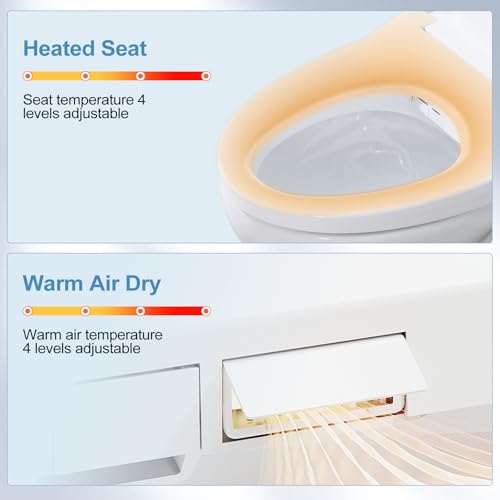 Image of Electric Bidet Toilet Seat, Warm Water with Air Dryer, Heated Seat and Slow Close Lid, Front and Rear Wash, LED Nightlight, Wireless Remote, Round, 102D