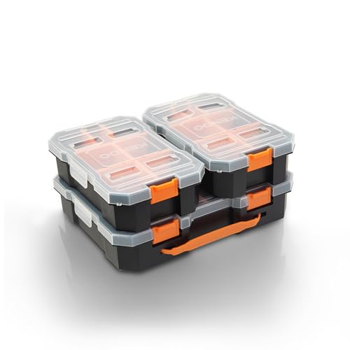 KENDO Sortierboxen für Kleinteile Set - 3-teilig - Sortimentskasten Schraubenbox Sortierkasten Sortimentsbox mit 32 Fächern - Kleinteile Organizer mit Schlaufe für einfachen Transport