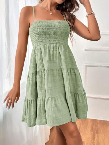 Image of SKAYS Womens Cami Mini Dress Smock Casual A Line Swing Sundress Summer Sleeveless Solid Ruffle Hem Short Dresses