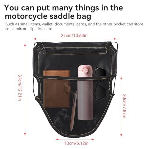 Bolsa bajo asiento para motocicleta y scooter Agatige, de cuero sintético PU, con cierre de cremallera y 3 compartimentos miniatura 2