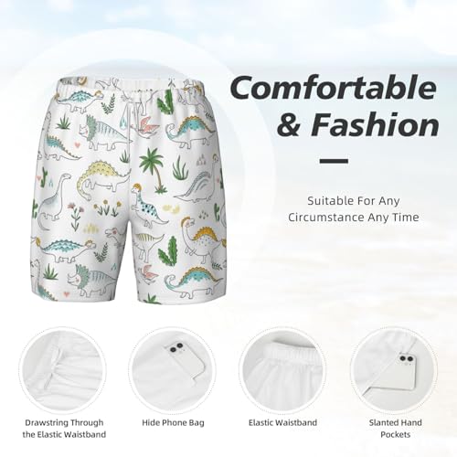 Men's Dinosaur Walking Print Quick-Dry Mesh Swim Trunks Stretch Lining Beach Shorts Surfing Summer Vacations4