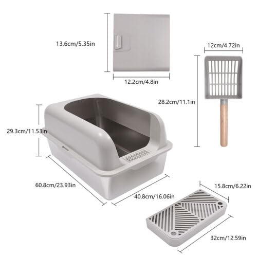 WOHAIPA Stainless Steel Cat Litter Box, 5.28-Gallon Semi Open Cat Litter Box, Easy to Clean, Suitable for Cats Weighing Less Than 22.05 Pounds