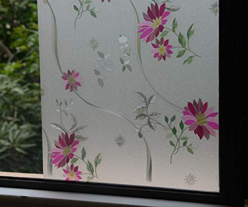 Película para ventana 2 rollos 17.7" x 78.7" patrón crisantemo púrpura miniatura 3