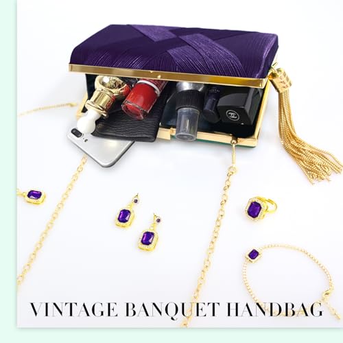 Image of 5 Pcs Clutch Purses for Women Jewelry Set Handbag with Necklace Earrings Ring Bracelet Vintage Banquet Handbag with Detachable Chain for Wedding Party Gift Supplies