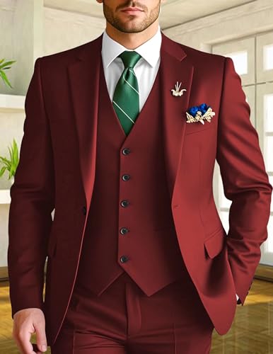 Men Slim Fit 3 Piece Suit Classic One Button Notch Lapel Blazer Jacket Suit Formal Wedding Prom Tuxedo Suit3